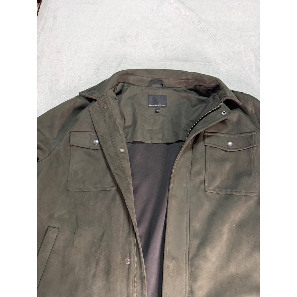 Banana Republic Mens XL Vegan Suede Trucker Jacket Olive Green Full Zip Utility - Picture 5 of 13